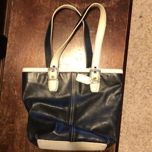Coach Navy Blue zippered tote bag with coin purse